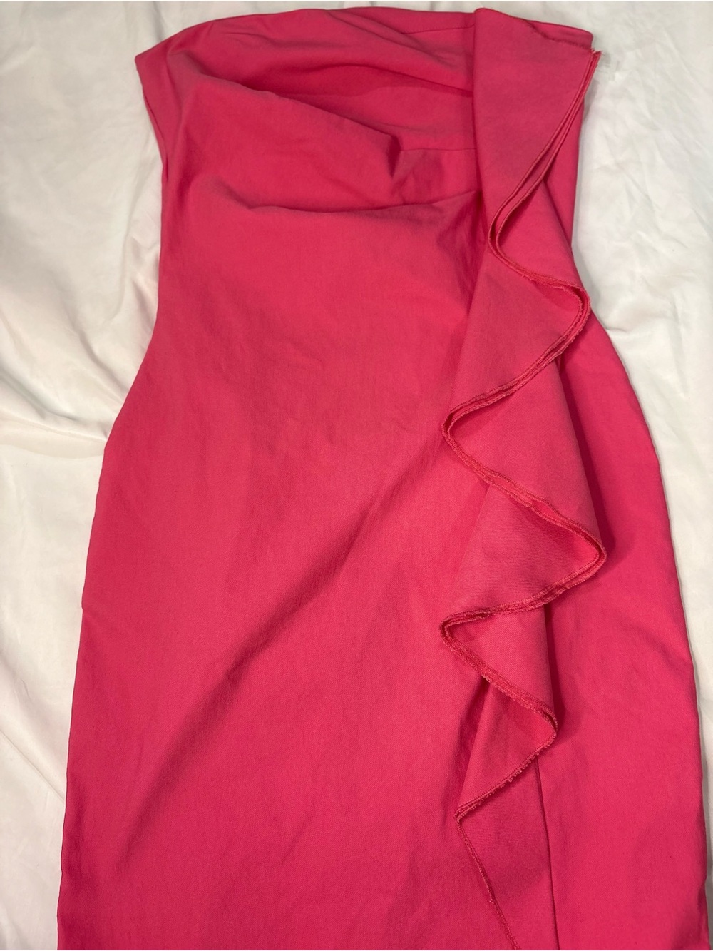 Vesper Pink Strapless Ruffle Midi Dress Back Zip Bodycon Size 8 Poland
